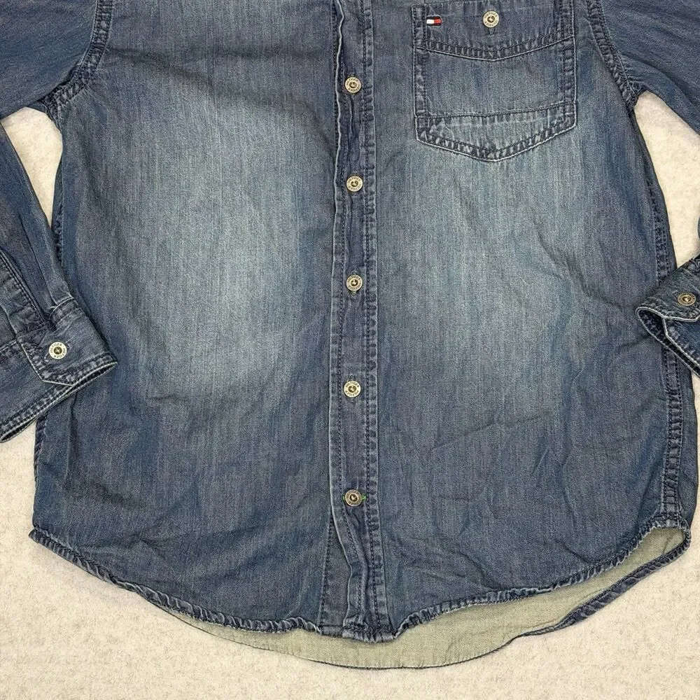 Tommy Hilfiger Boys M 12-14 Denim Button Up‎ Shirt Medium Blue Chambray